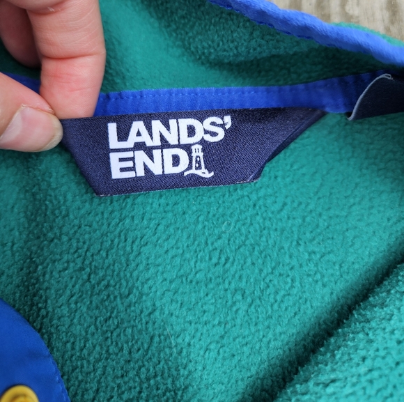 Lands’End Color Block Fleece Blue ans Green - Picture 3 of 7